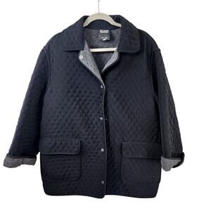 Hilary Radley Black Quilted Coat Women Small Pockets Snap Closure